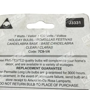 Permalite J3331 7W 120V Incandescent Holiday Light Bulbs Clear 2 Pack 297986771931