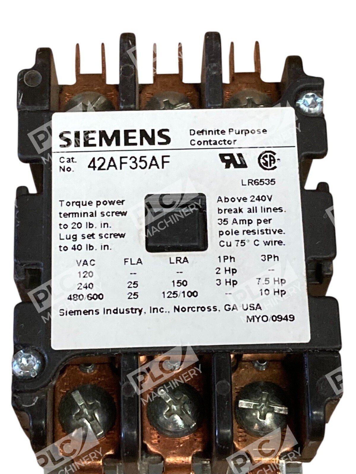 Siemens Open 3 Pole FL 25 Res 35 Definite Purpose Contactor 42AF35AF - Image 5