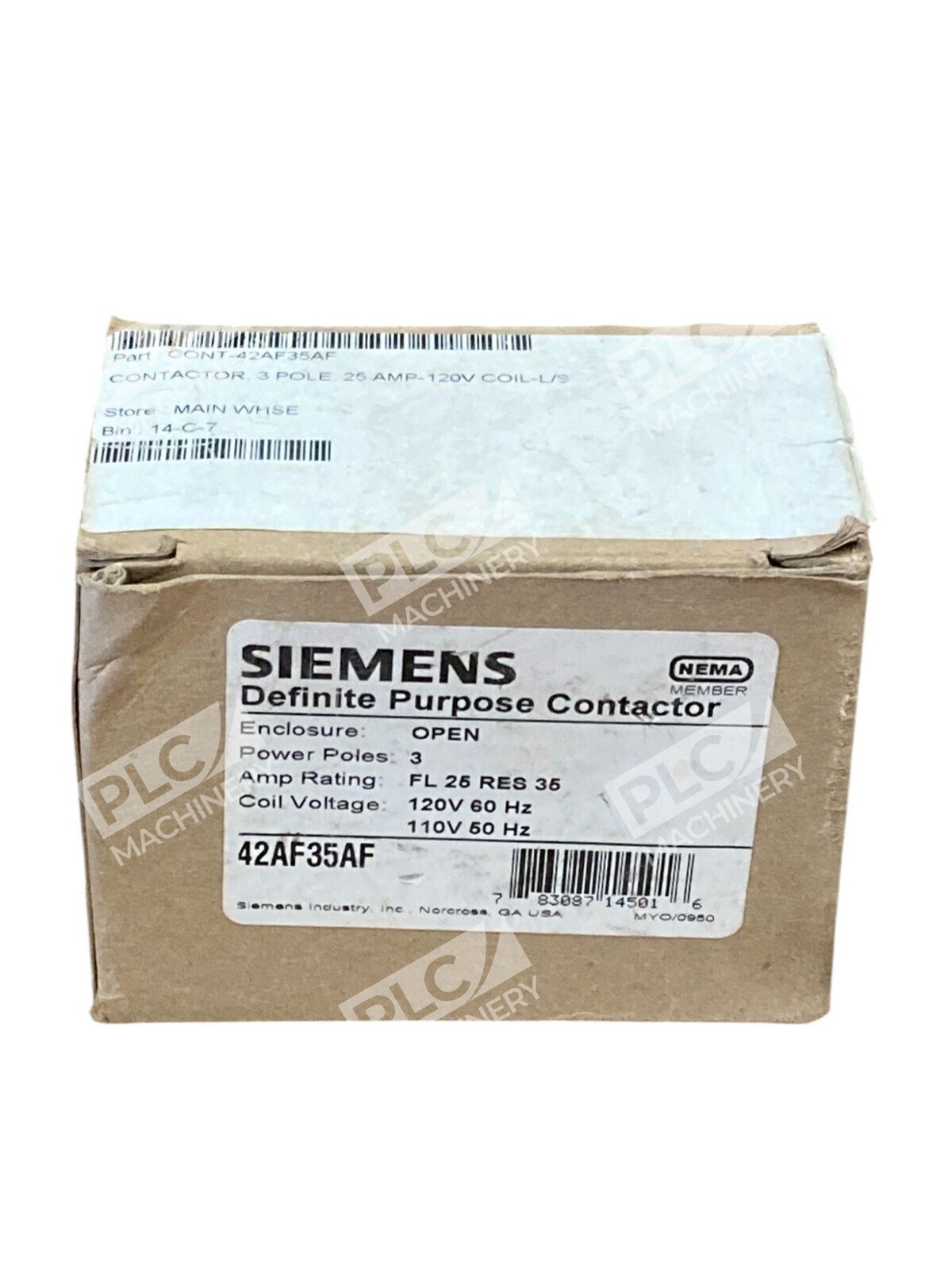 Siemens Open 3 Pole FL 25 Res 35 Definite Purpose Contactor 42AF35AF