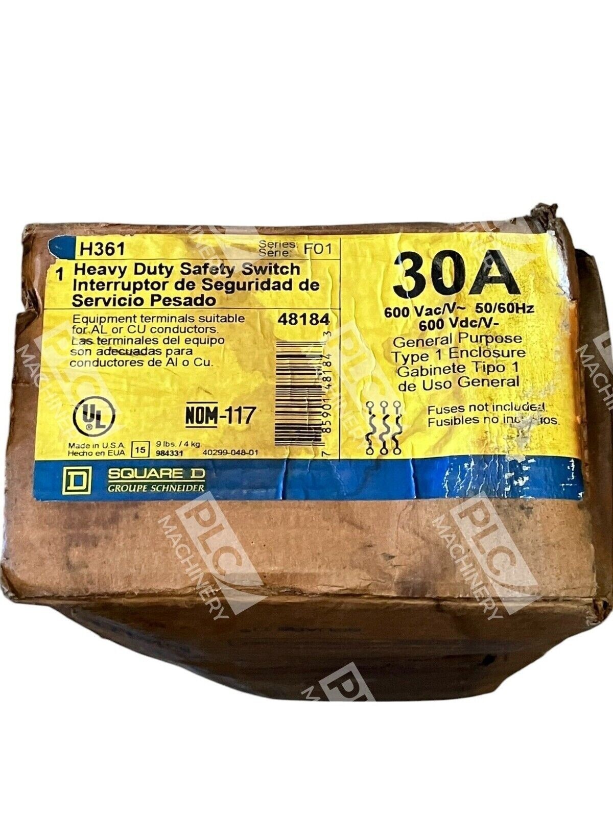 Square D 30A 600VAC 600VDC 48184 Heavy Duty Safety Switch H361