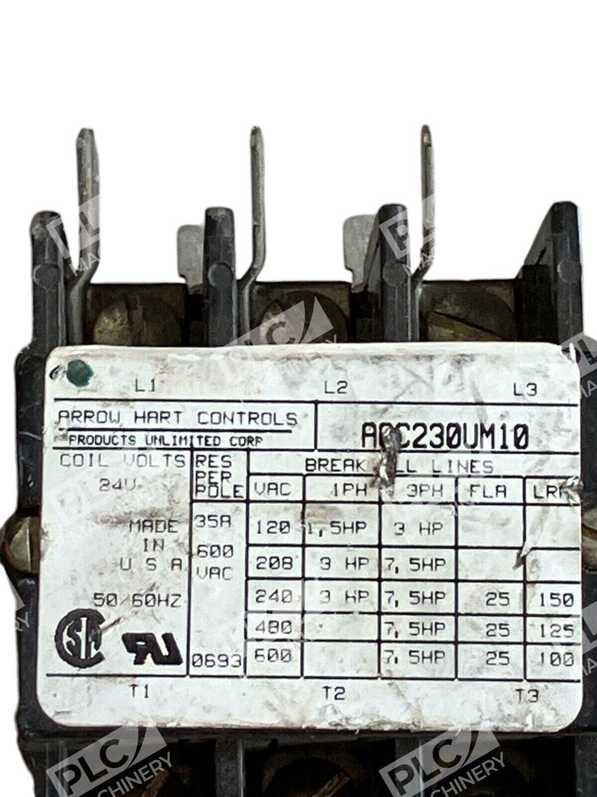 Arrow Hart Controls 35A 600VAC Contactor ACC230UM10 - Image 3