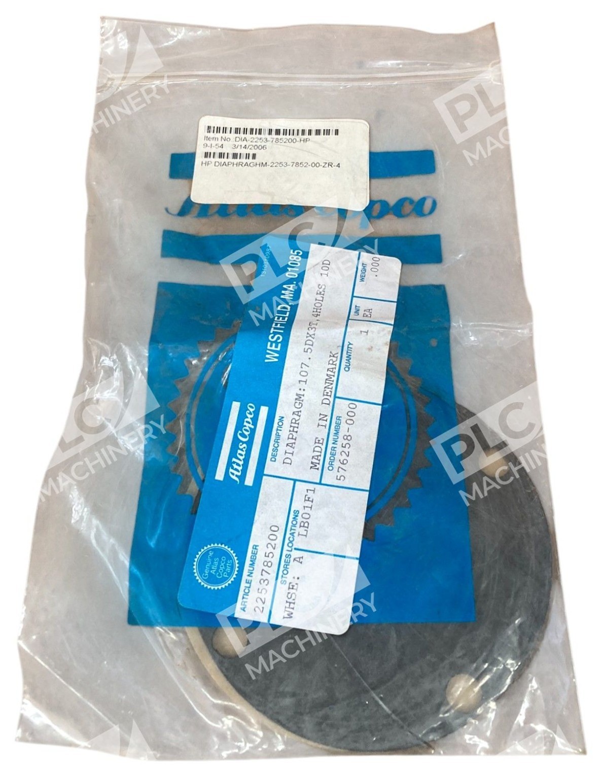 Atlas Copco 2253-7852-00 4 Hole 10D 107.5DX3T Diaphragm 2253785200