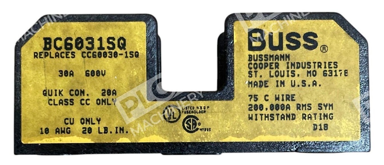 Bussmann Cooper Buss 30A 600V Quick Con. 20A Fuse Holder BC6031SQ