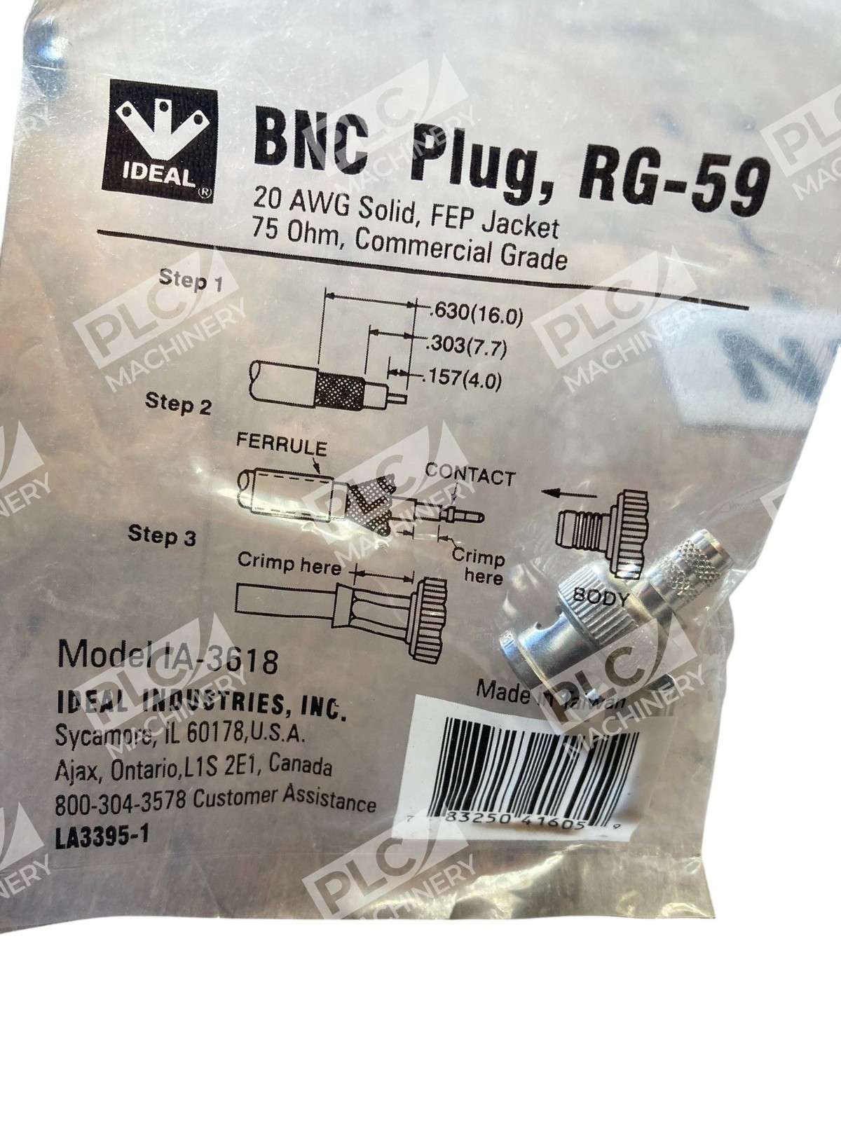 IDEAL IA-3618 BNC Plug 75Ω Crimp Connector for RG-59 Coax Cable - Image 3