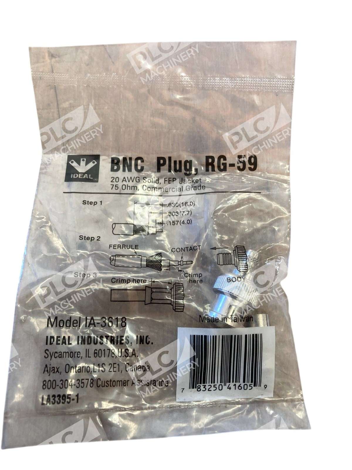 IDEAL IA-3618 BNC Plug 75Ω Crimp Connector for RG-59 Coax Cable