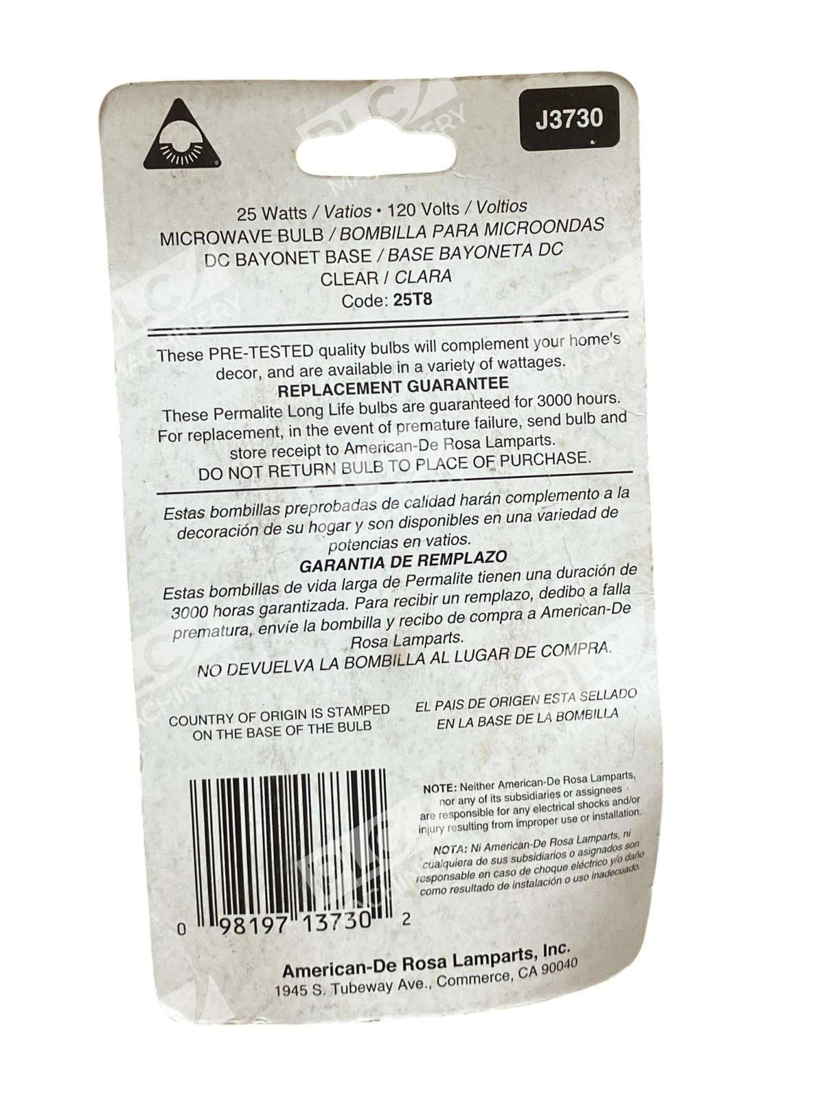 Permalite J3730 Microwave Oven Appliance Light Bulb 120V 25W Incandescent - Image 5