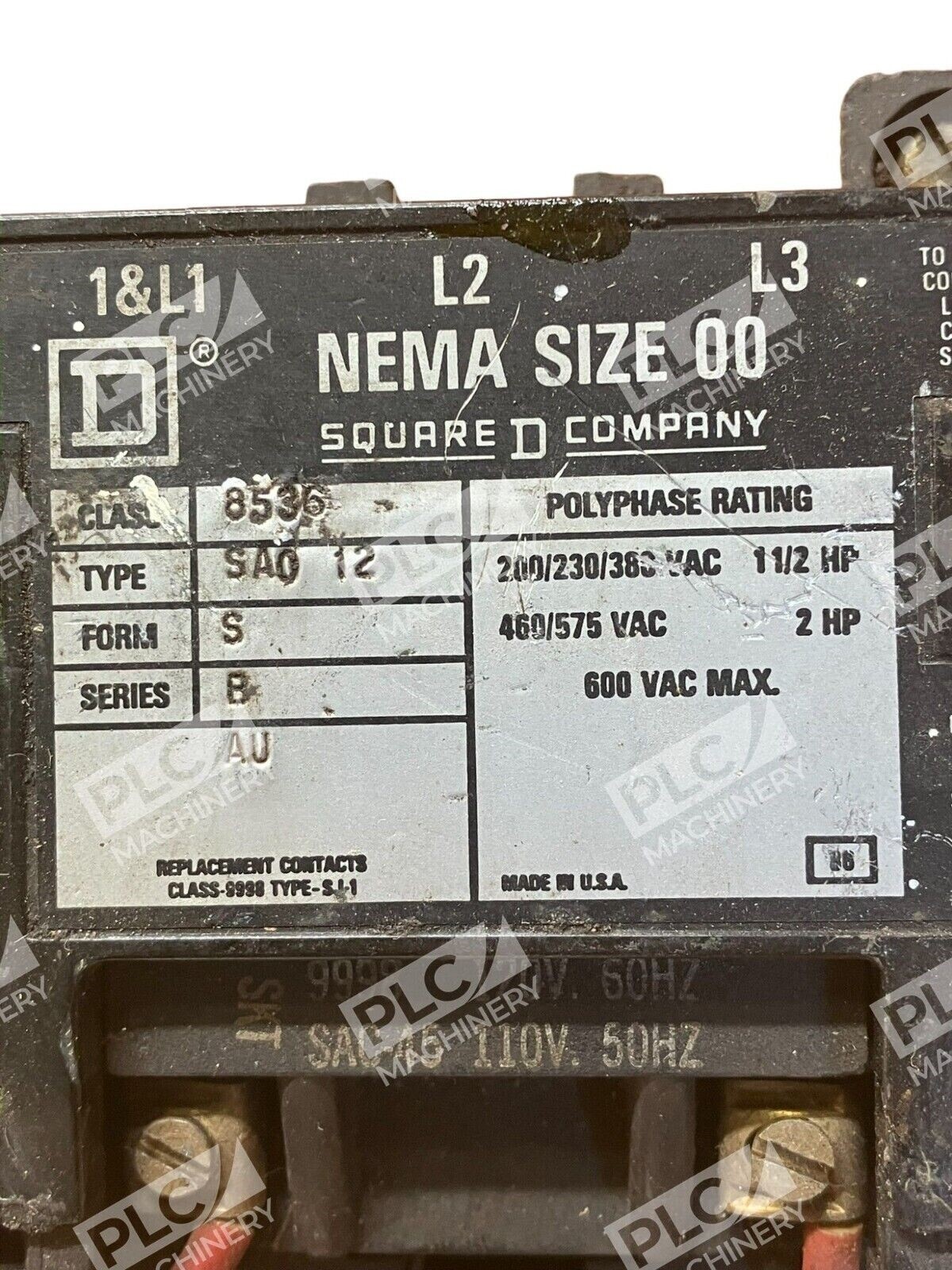 Square D 8536-SA0-12 Nema Size 00 Motor Starter - Image 3