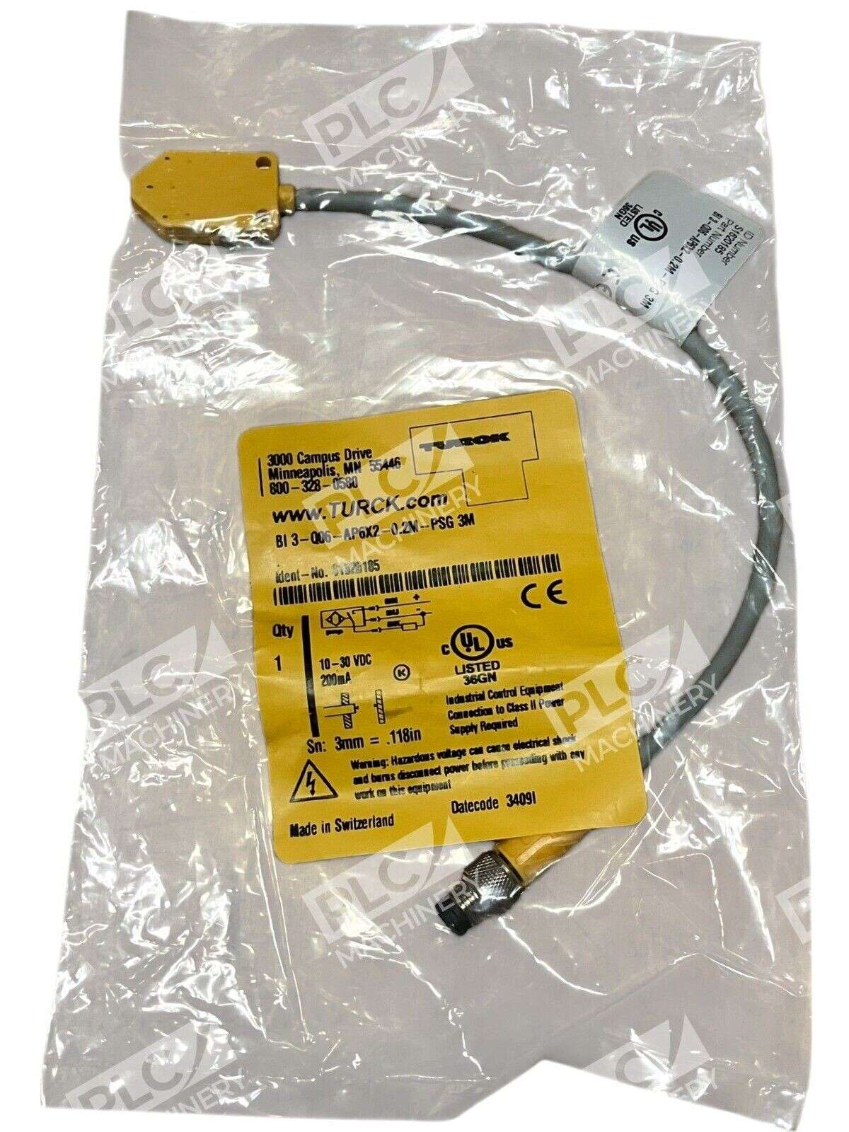 Turck S1620185 Inductive Sensor BI 3-Q06-AP6X2-0.2M-PSG 3M