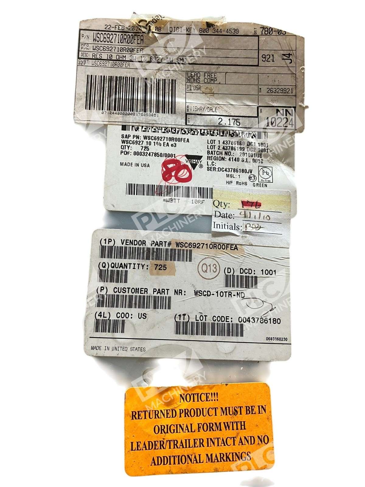 Vishay Dale WSC6927 10Ω 1% 3W SMD Wirewound Resistor Tape Reel - Image 3