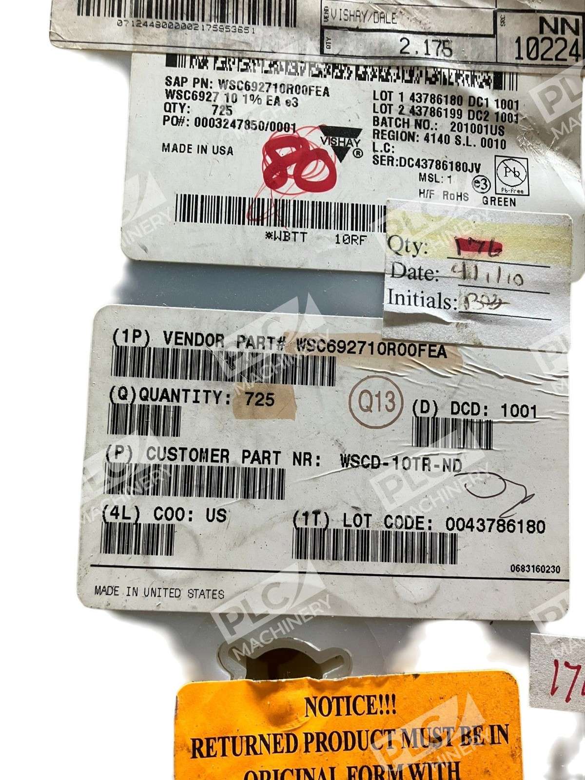 Vishay Dale WSC6927 10Ω 1% 3W SMD Wirewound Resistor Tape Reel - Image 4