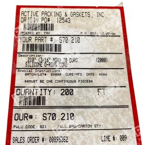 Active Packing Gaskets 316 NOM 70 DURO Silicone O Ring Cord 200Ft S70210 226835796113
