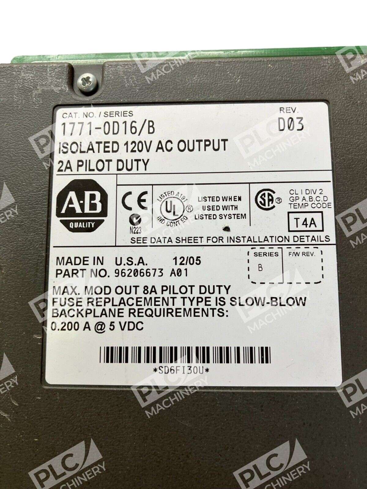 Allen Bradley 1771-0D16 /B Isolated 120V AC Output 2A Pilot Duty - Image 3