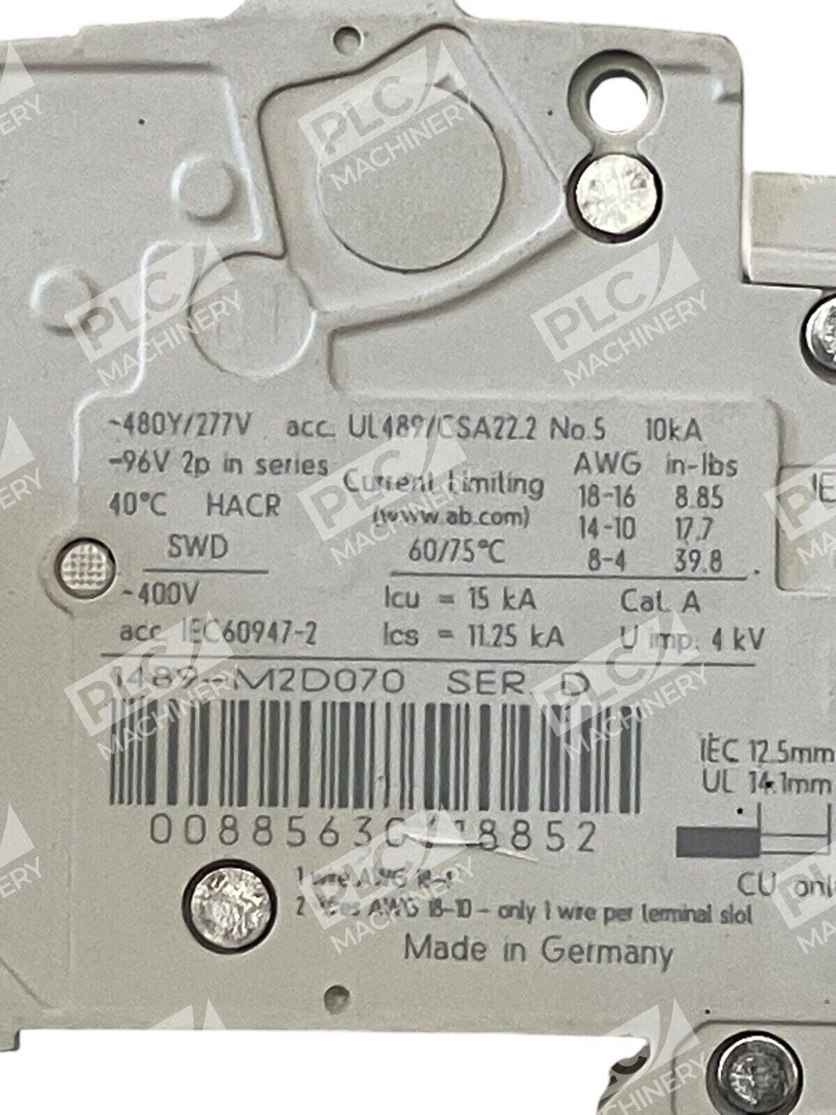 Allen Bradley 7A 2 Pole Circuit Breaker 1489-M2D070 /D - Image 4