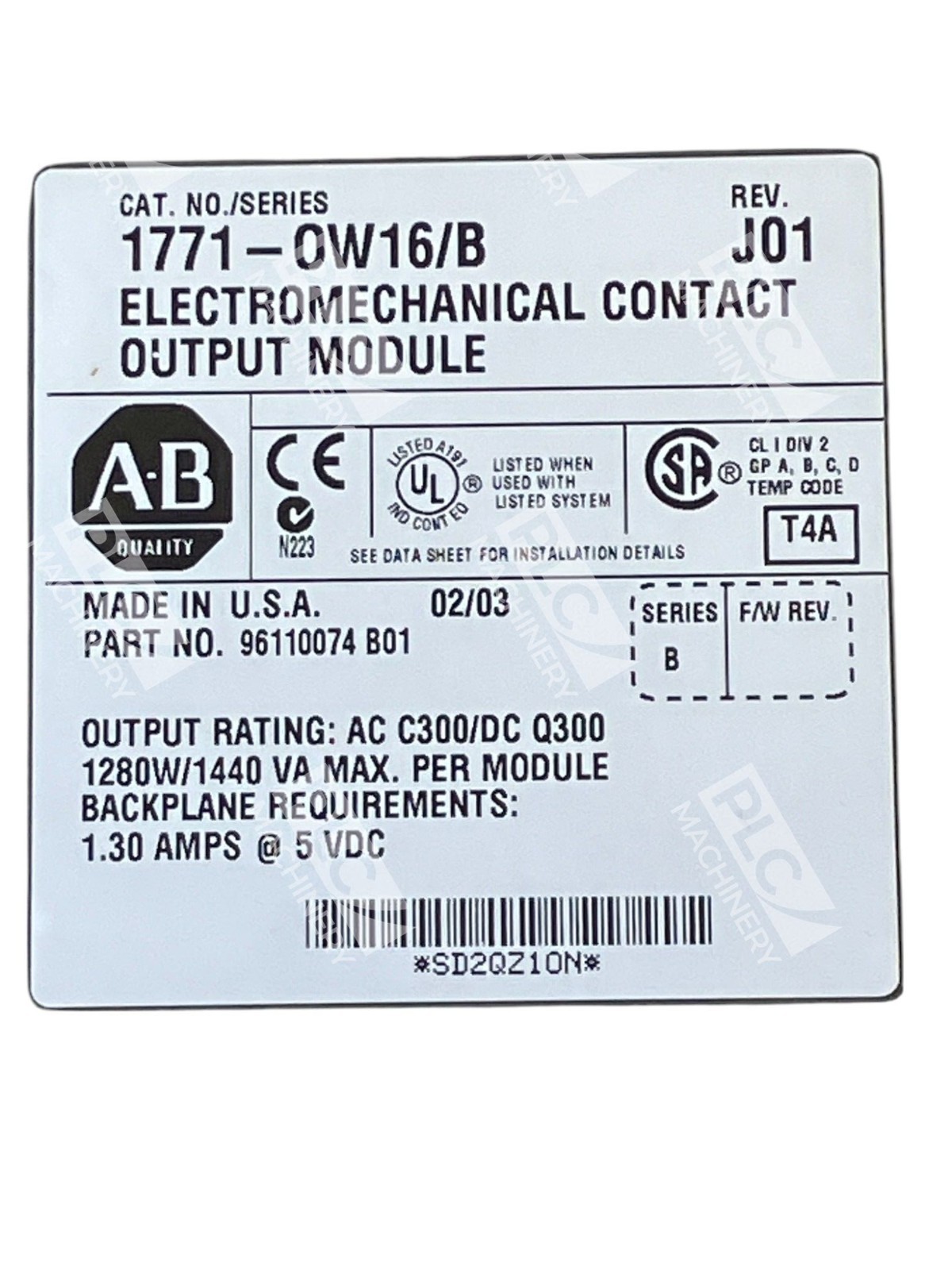 Allen Bradley AB Rev J01 Electromechanical Contact Output Module 1771-OW16/B - Image 3