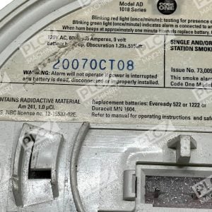 Code One AD 1018 Series Ionization Smoke Alarm Hardwired w Battery Backup 297989017993