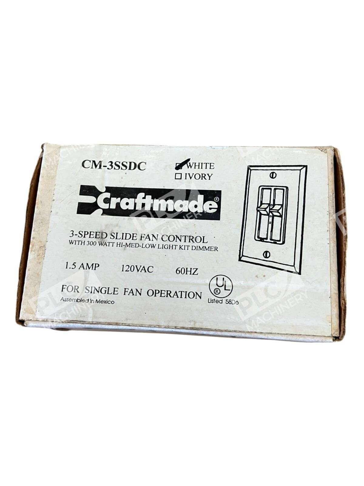 Craftmade White 3-Speed Slide Fan Control 1.5A 120VAC 60Hz CM-3SSDC