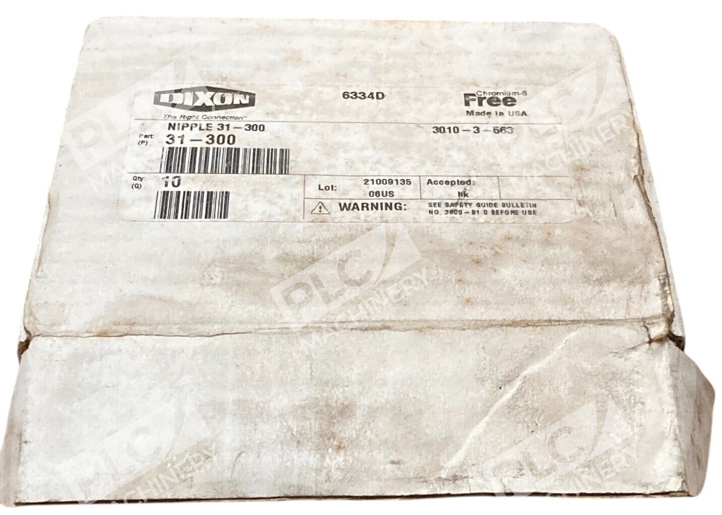 Dixon 3010-3-563 3000 Series Hydraulic Plug 3/8 NPT Nipple 31-300 (Box of 6)