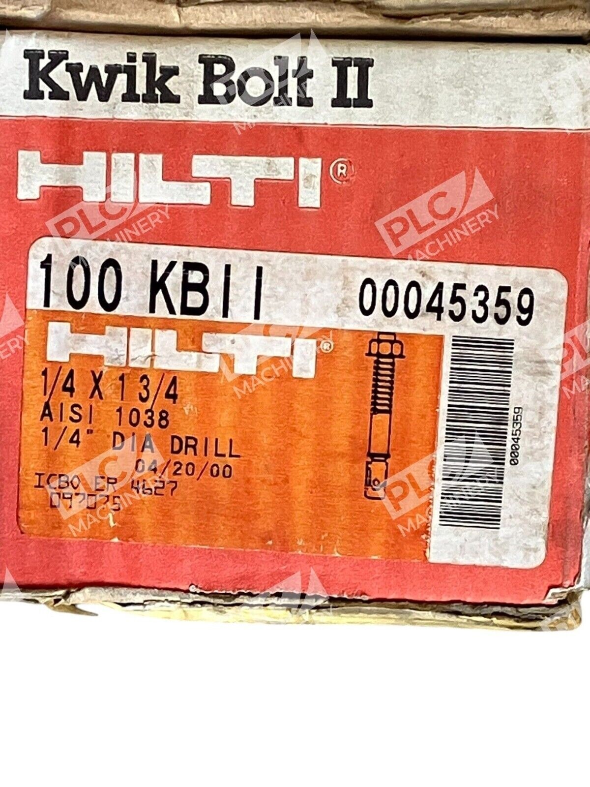 Hilti 1/4x1-3/4 AISI 1038 1/4" Dia Drill Kwik Bolt II KBII 00045359 (Box of 100) - Image 3