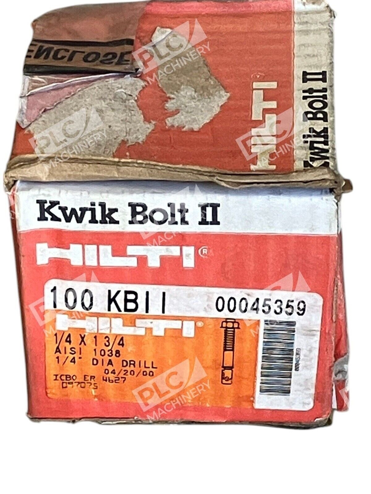 Hilti 1/4x1-3/4 AISI 1038 1/4" Dia Drill Kwik Bolt II KBII 00045359 (Box of 100)