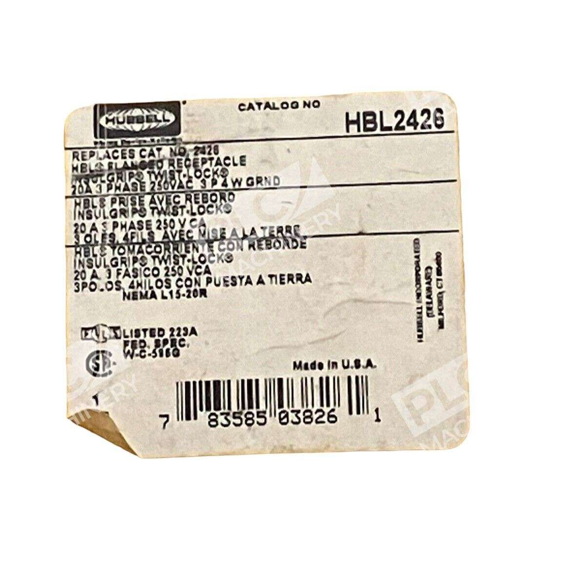 Hubbell HBL2426 Flange Receptacle Insulgrip Twist-Lock