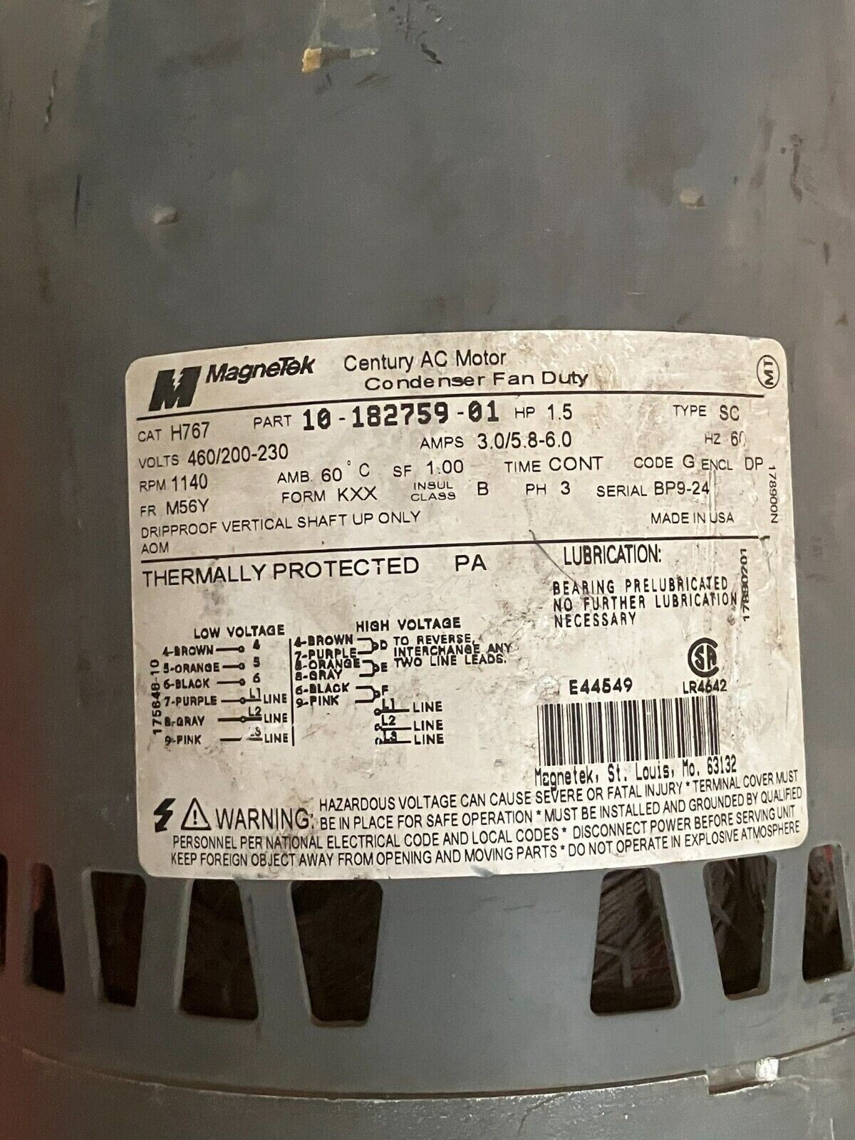 Magnetek H767 Condensor Fan Motor 1.5HP 1140RPM - Image 6