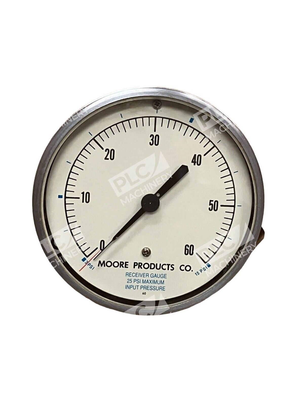 Moore Products Reciever Gauge 25PSI Max Input Pressure Calibrated For 3-15 PSI