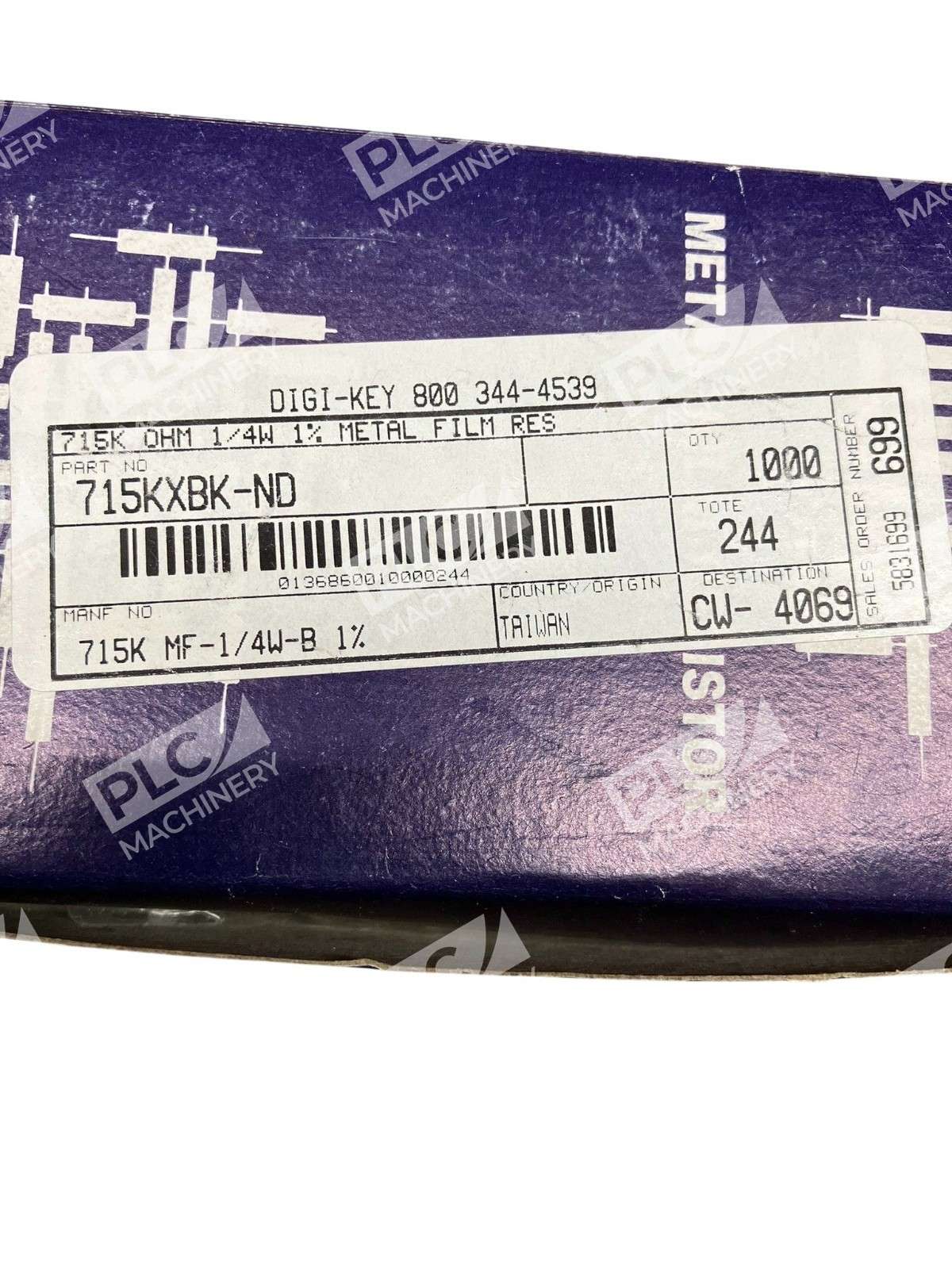 Yaego 715K MF-1/4W-B-1% Metal Film Resistors Axial 715KΩ 1/4W 1% One Box of 600 - Image 3