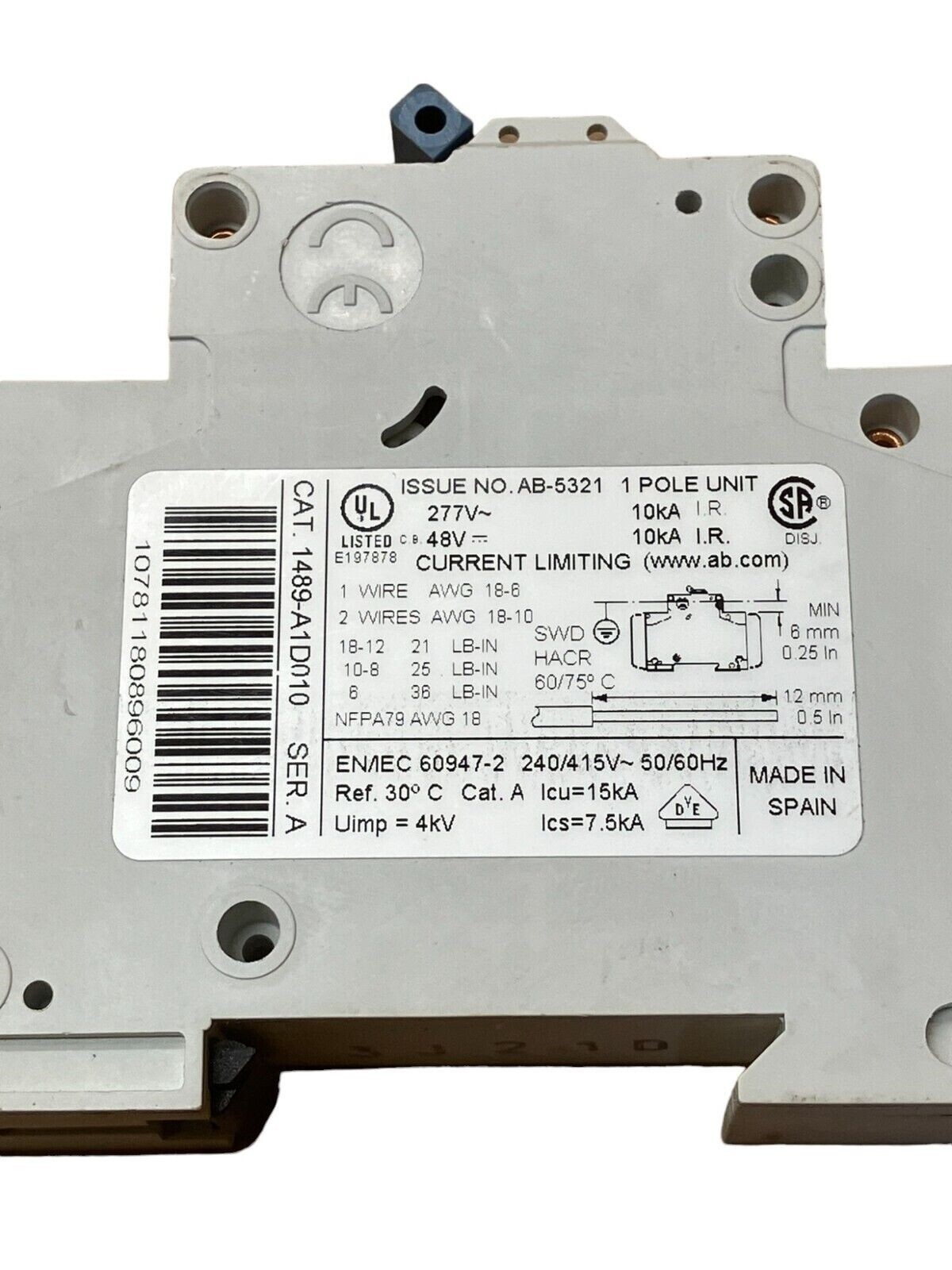 Allen Bradley 1489-A1D010 /A 1 Pole Circuit Breaker 1A (lot of 3) - Image 4