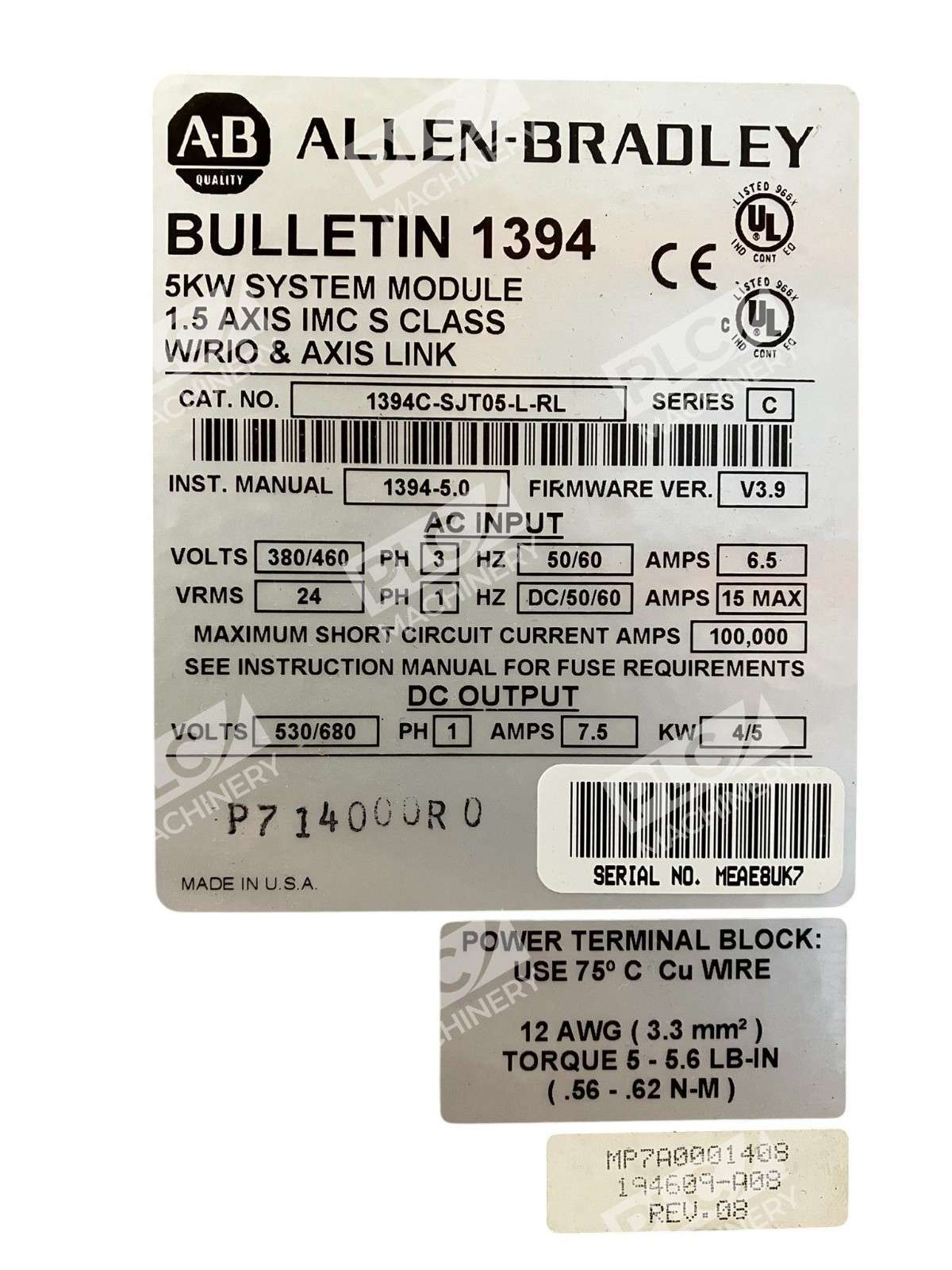 Allen Bradley AB Bulletin 1394 5KW System Module 1394C-SJT05-L-RL /C - Image 3