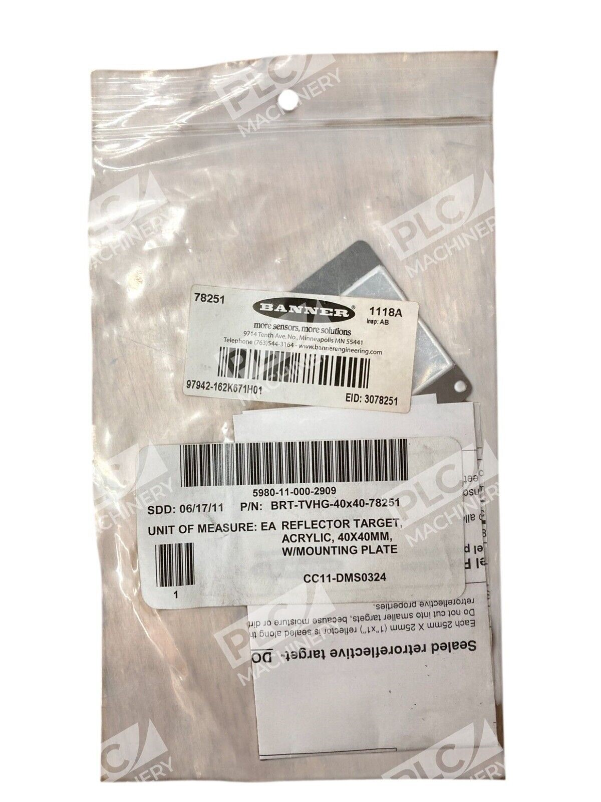 Banner 1118A 40x40mm Acrylic Reflector Target Plate BRT-TVHG-40x40-78251