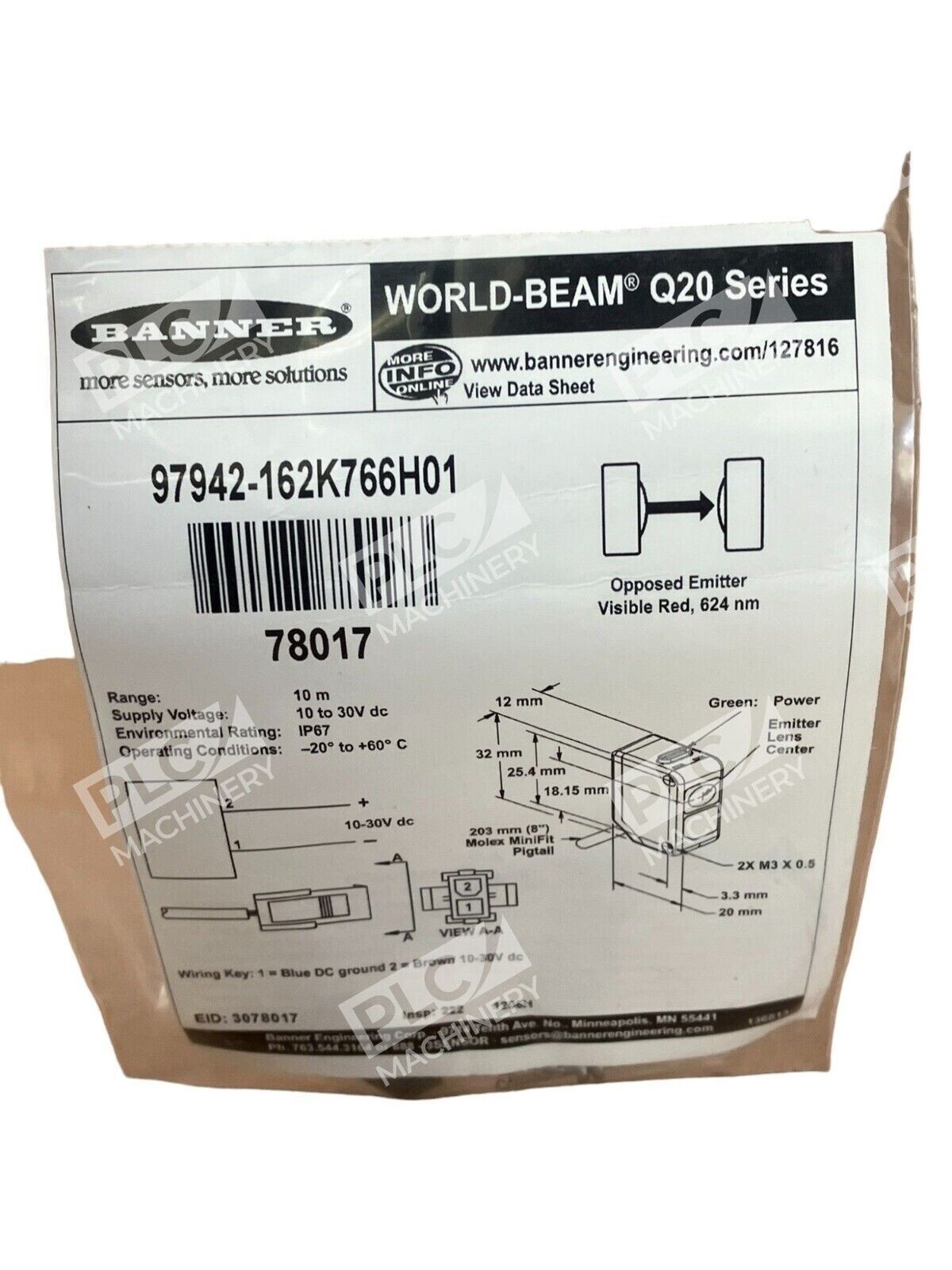 Banner Q20E-78017 Photoelectric Emitter/Sensor - Image 3