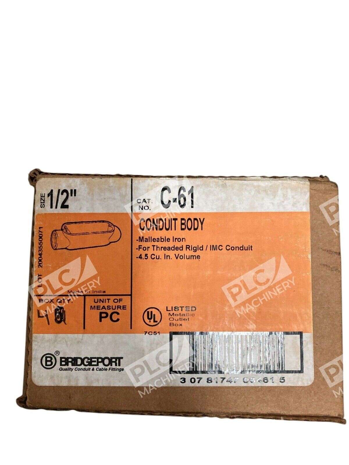 Bridgeport 1/2" Malleable Iron Conduit Body C-61 (Box of 4)