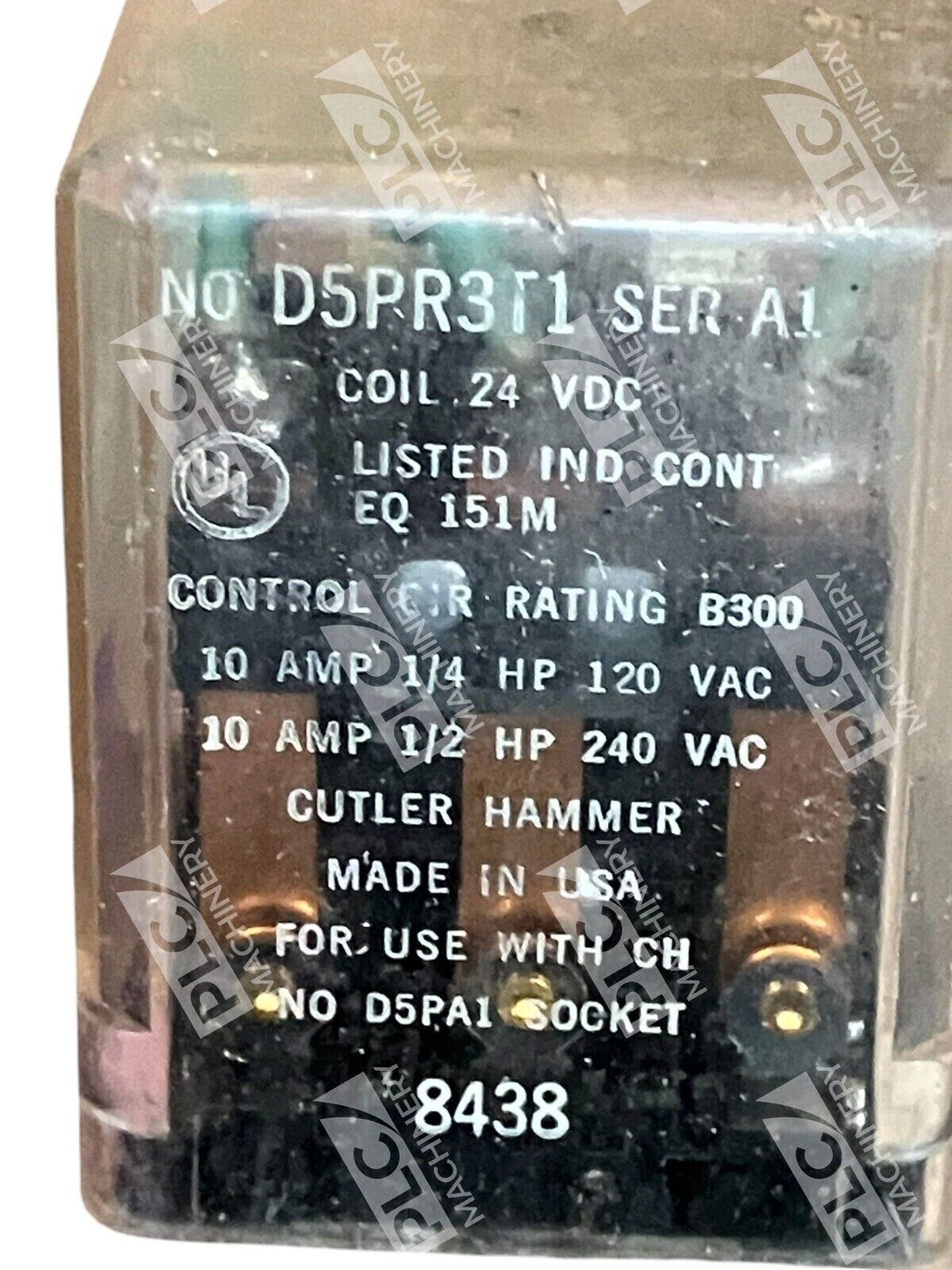 Cutler Hammer 24VDC 8438 Relay D5PR3T1 /A1 - Image 3
