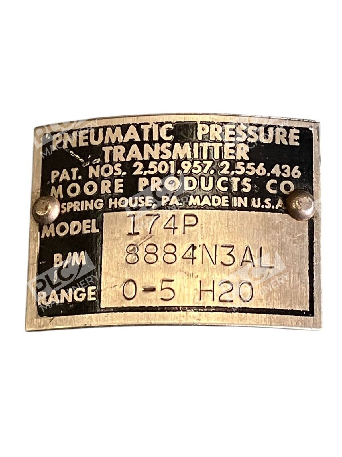 Moore Products 8884N3AL 0-5 H20 Pneumatic Pressure Transmitter 174P - Image 5