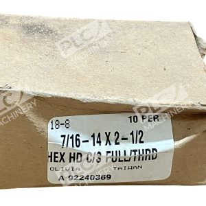Olivia Hex Head Cap Screw Fully Threaded 18-8 7/16-14" X 2-1/2" (Box of 10)