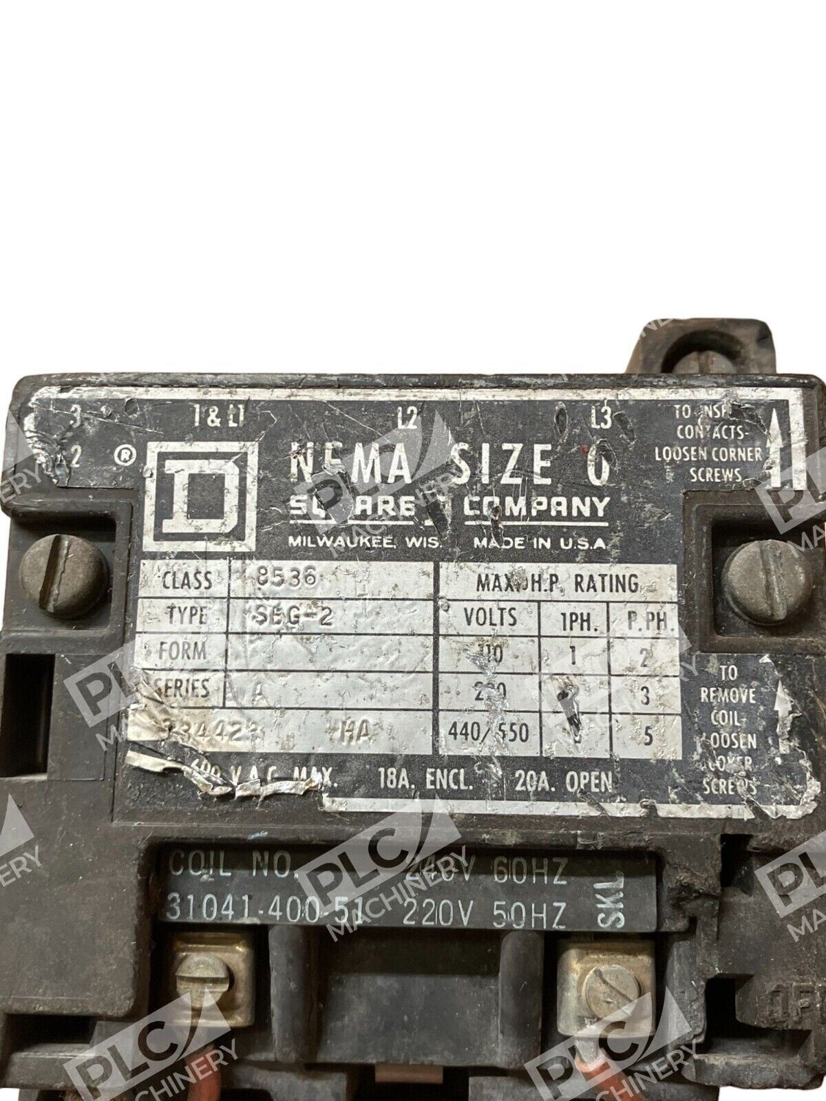 Square D 8536 SEG-2 Nema Size 0 Starter 600VAC - Image 3