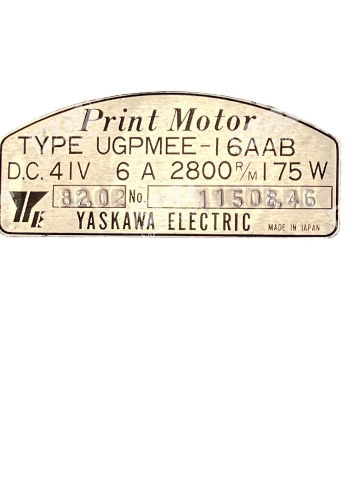Yaskawa Print Motor 41VDC 6A 2800R/M 175W Type UGPMEE-I6AAB - Image 3