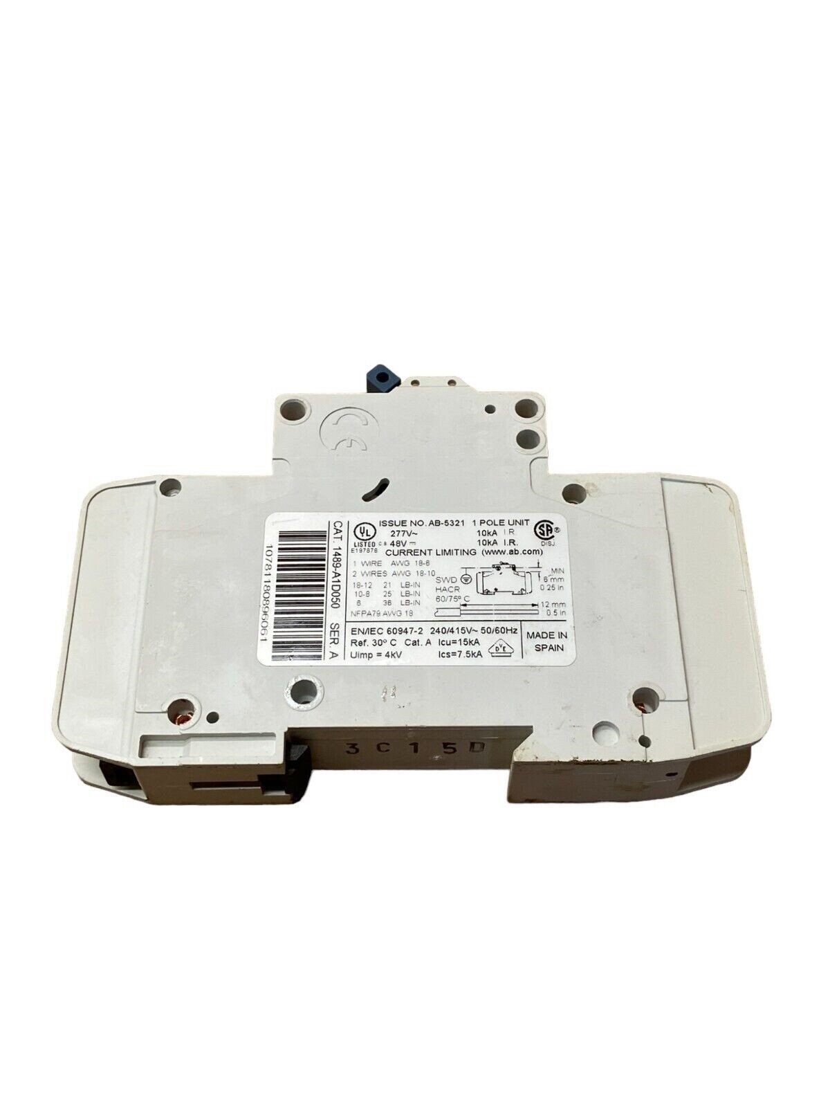 Allen Bradley 1489-A1D050 /A 1 Pole Circuit Breaker 5A - Image 3