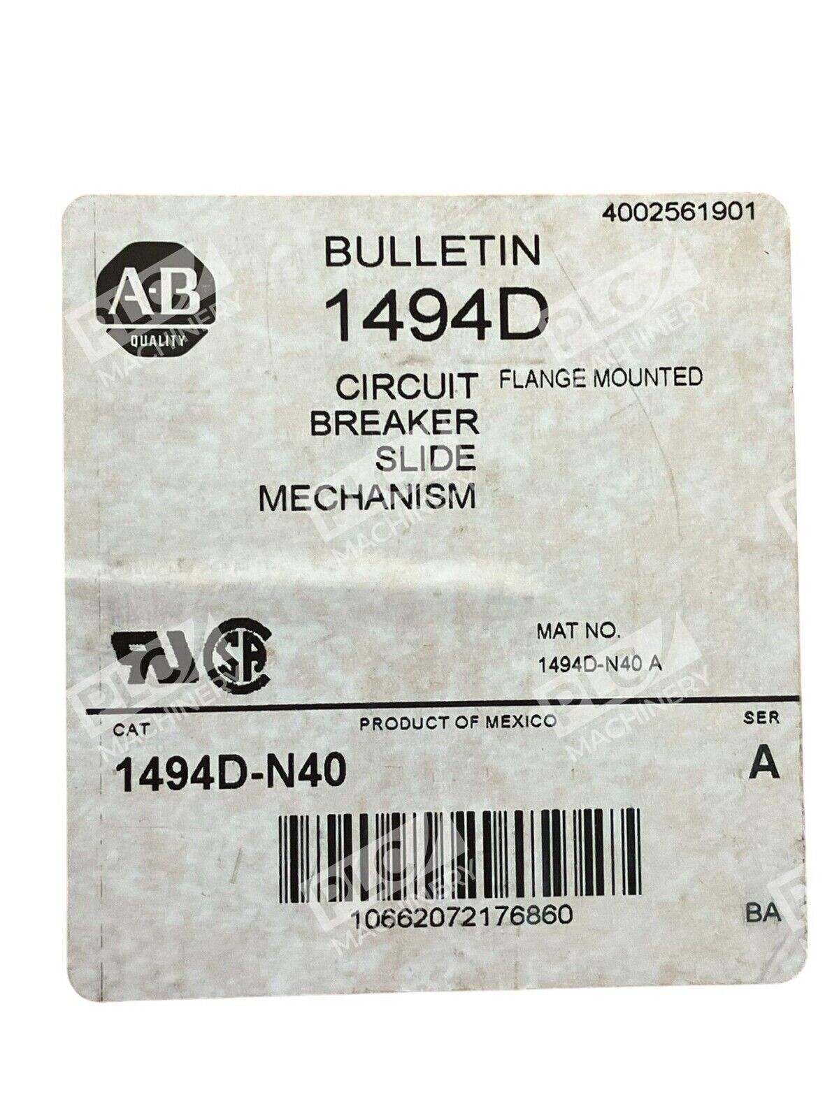 Allen Bradley 1494D-N40 /A Slide Mechanism Circuit Breaker - Image 3