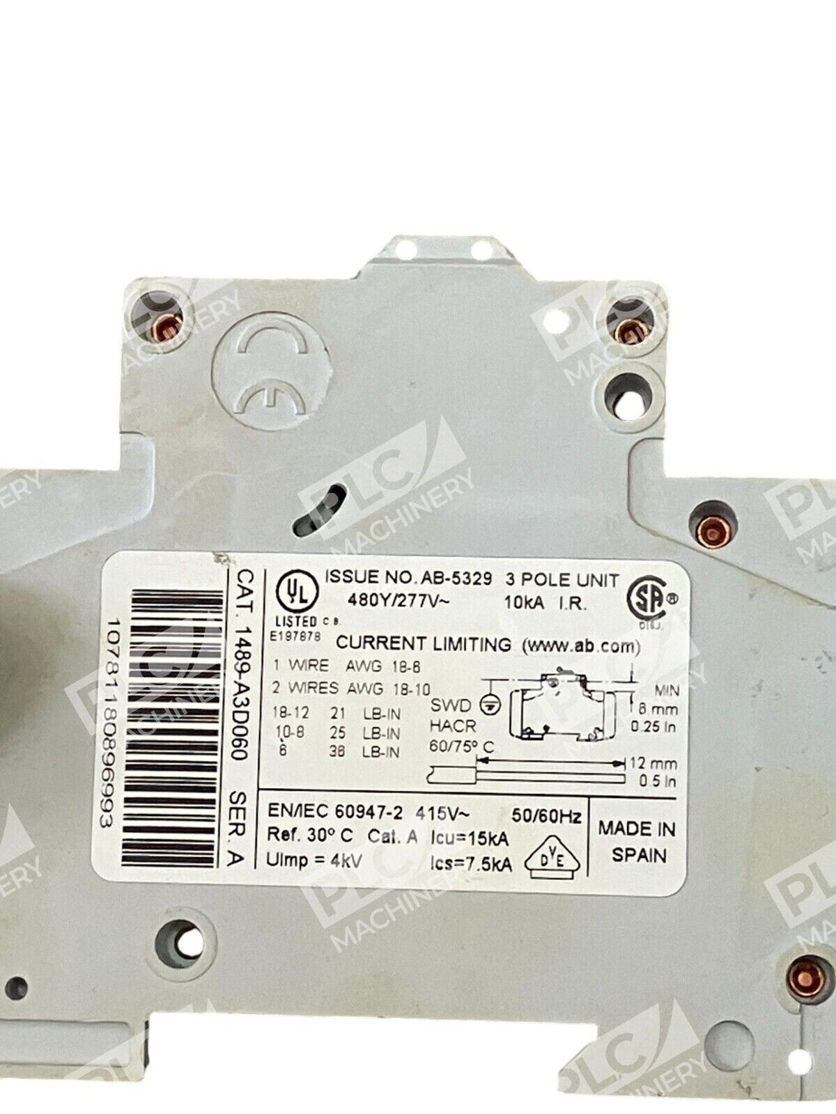 Allen Bradley 6A 3 Pole Circuit Breaker 1489-A3D060 /A - Image 3