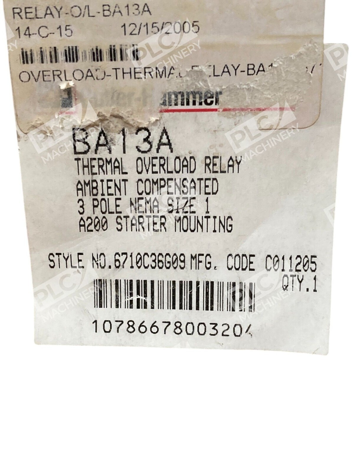 Cutler Hammer 3 Pole A200 Thermal Overload Relay BA13A - Image 3