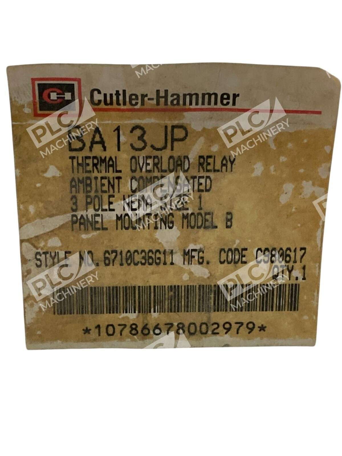 Cutler Hammer 6710C36G11 3 Pole Model B Thermal Overload Relay BA13JP - Image 3