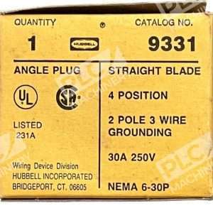 Hubbell 9331 Angle Plug Straight Blade 4 Position 2 Pole 3 Wire Grounding
