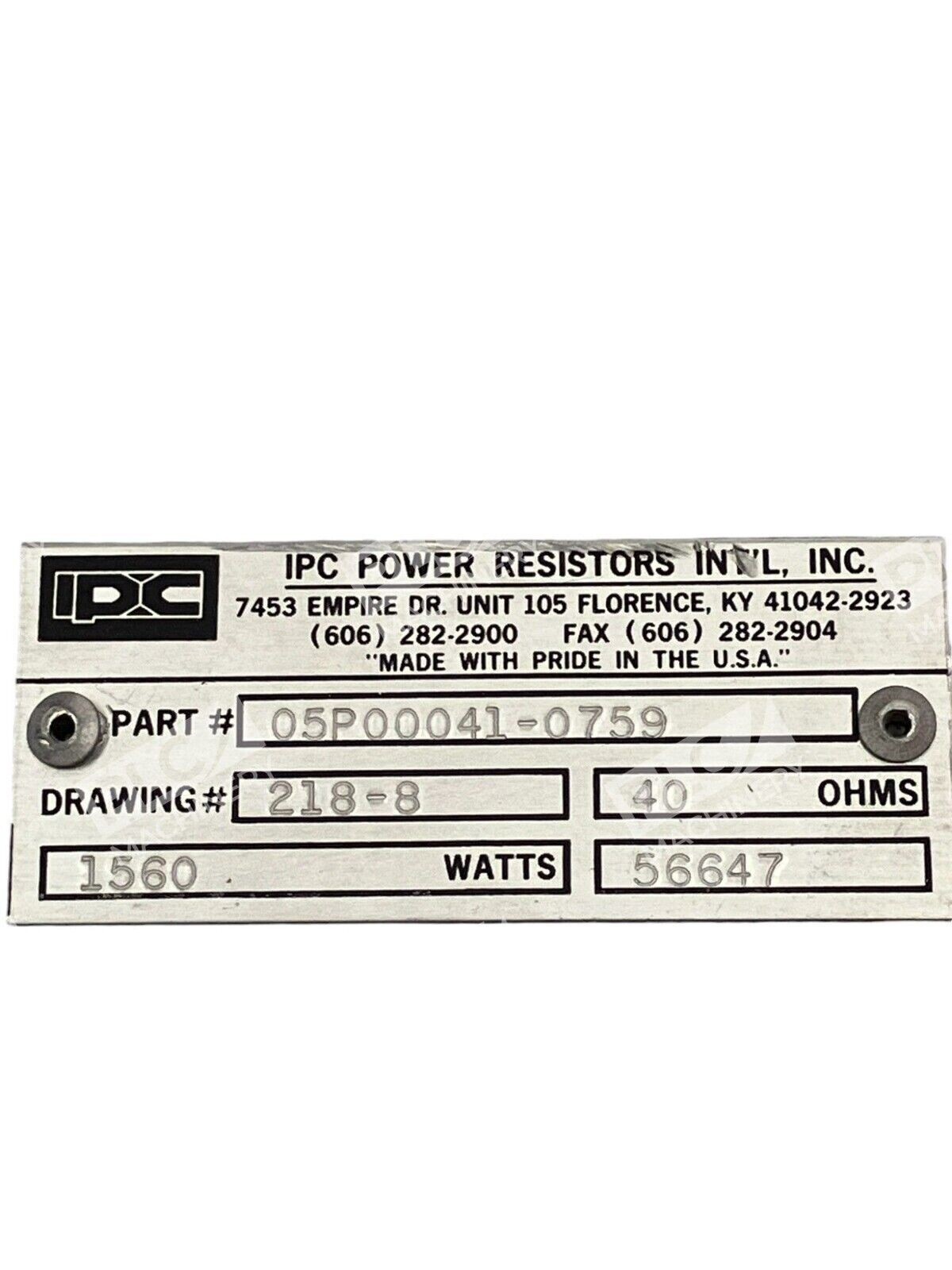 IPC Power Resistors International 40Ohms 1560W 218-8 05P00041-0759 - Image 5