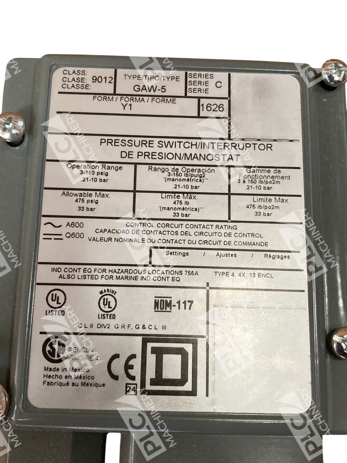 Square D 9012-GAW-5 Ser C Industrial Pressure Switch 9012GAW5 /C - Image 6