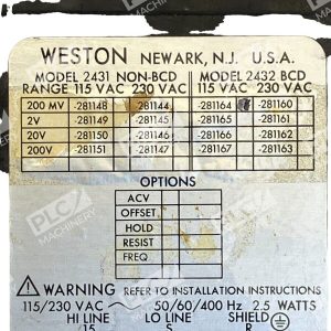 Weston Model 2431 Non BCD Model 2432 BCD 115VAC 230VAC 227034671075