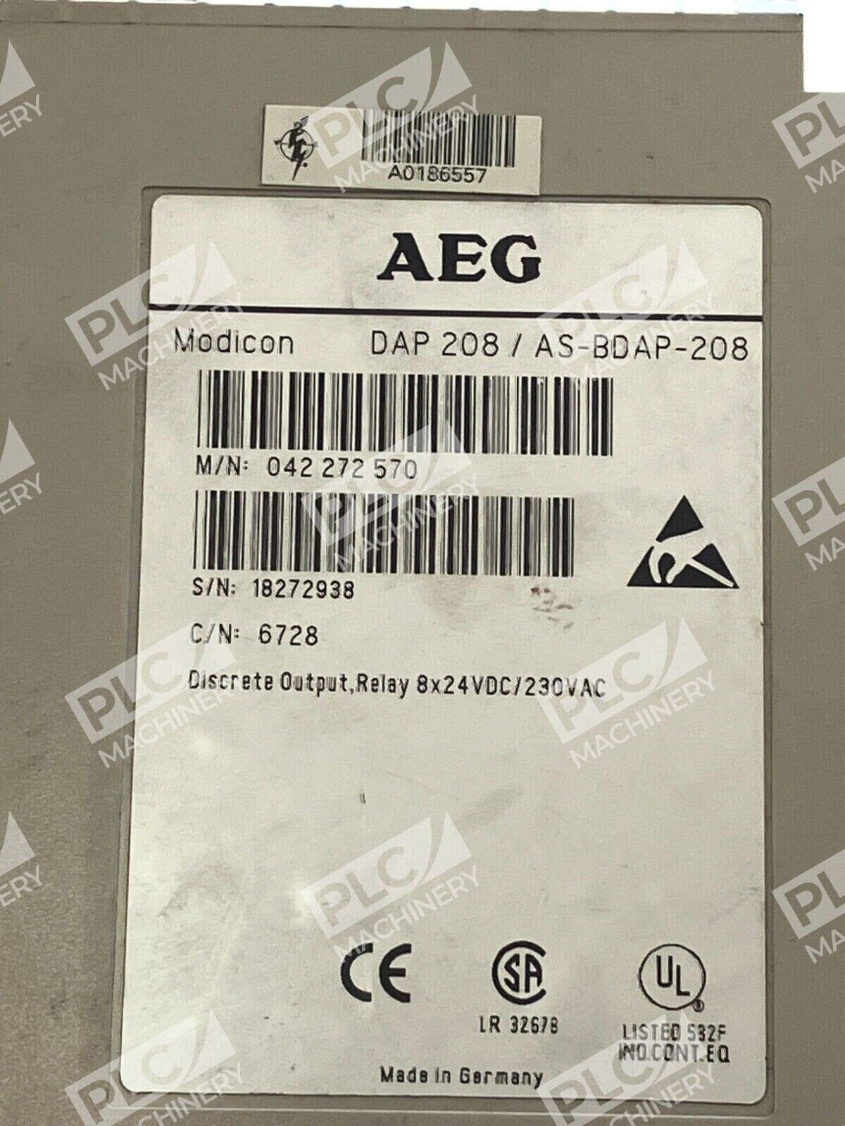 AEG Modicon Discrete Output Relay 8x24VDC/230VAC DAP208 / AS-BDAP-208 - Image 3