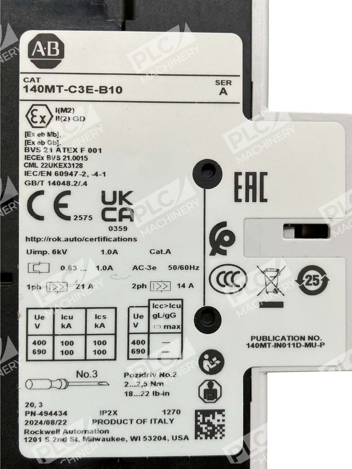 Allen Bradley AB Motor Protector Circuit Breaker 0.63-1A 140MT-C3E-B10 /A - Image 4