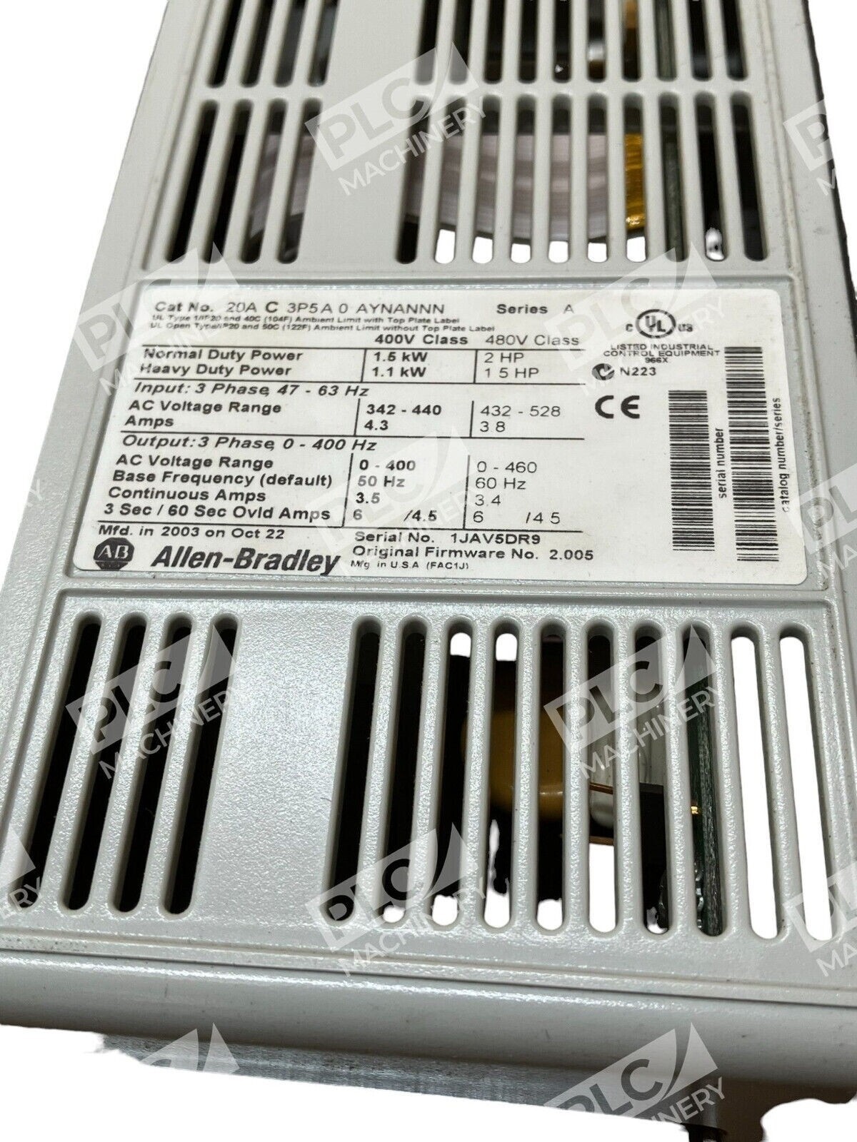 Allen Bradley AC Drive 20AC3P5A0AYNANNN/A 20A C 3P5A 0 AYNANNN Ser.A - Image 3