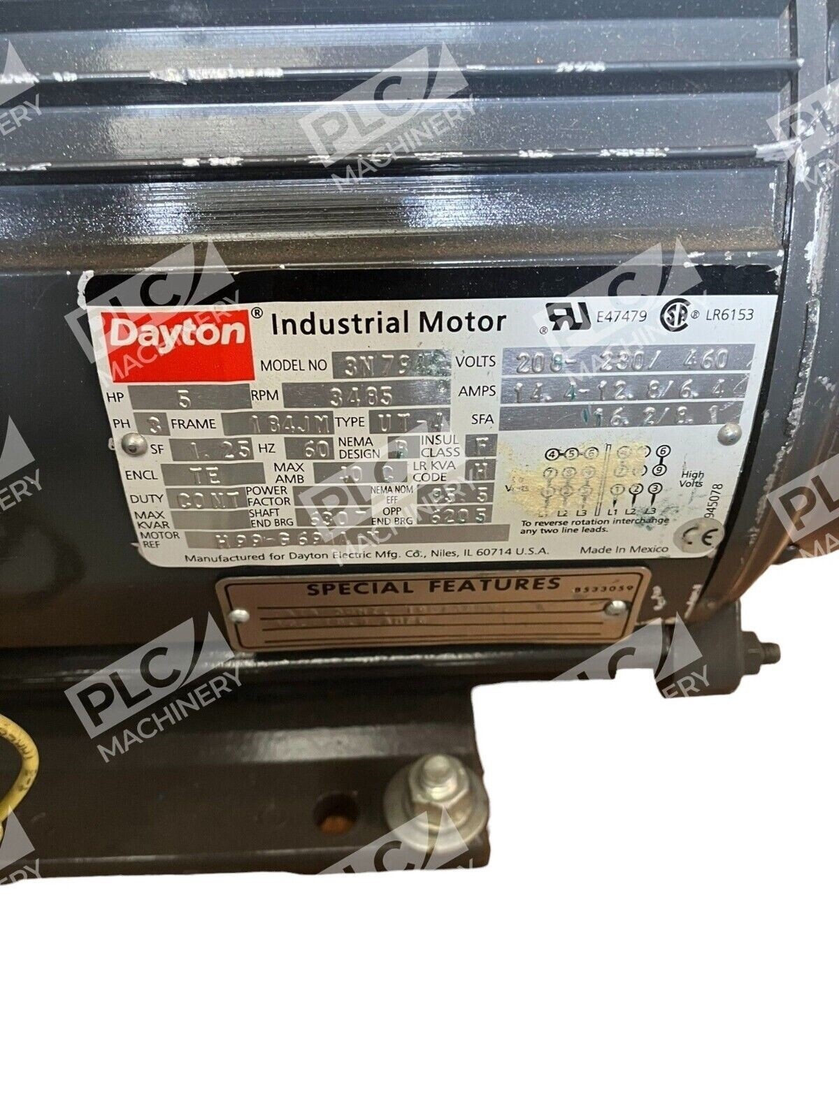 Dayton 3N7947 Industrial Motor 5HP 3485RPM 3-Phase - Image 3